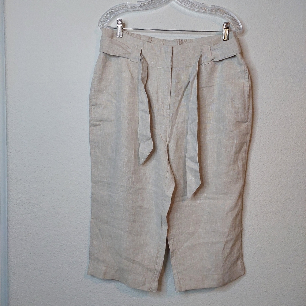 Chico’s Linen Tie Waist Cross Dyed Crop Pants Size 10 NWT